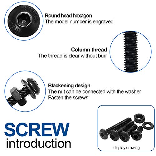 NINDEJIN M5 M4 M3 M2 Hex Socket Head Button Screw Bolts Nuts and Washer Assortment Kit, 1060PCS Small Metric Screws with 4PCS Allen Wrenches, Black Machine Screws Set 12.9 Carbon Steeel | Carbon Steel, Good Rust Resistance, Oxidation Resistance, Socket Sc