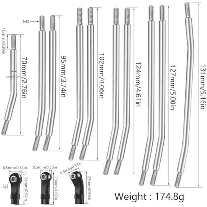 313mm/324mm Metal Link Set Linkage Steering Rod with Nylon End Kit for 1/10 RC Crawler Car Compliable with Axial SCX10 SCX10II 90046 (313mm)