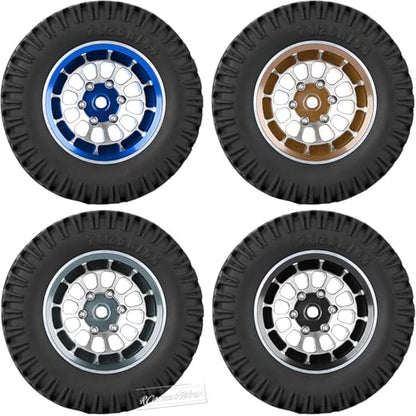 1.55 Inch Aluminum Alloy Beadlock Wheel and Tires for Tamiya AX90069 D90 TF2 CC01 CC02 1/10 RC Crawler Car,1.55 Beadlock Tires RC Rims,Soft Rubber All Terrain Tyre Metal Rims,Black - color: Black(4pcs)