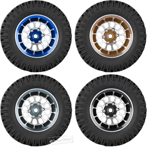1.55 Inch Aluminum Alloy Beadlock Wheel and Tires for Tamiya AX90069 D90 TF2 CC01 CC02 1/10 RC Crawler Car,1.55 Beadlock Tires RC Rims,Soft Rubber All Terrain Tyre Metal Rims,Titanium - color: Titanium(4pcs)