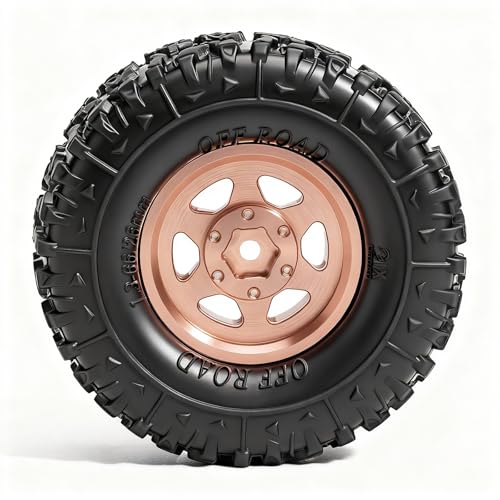 1.3” Aluminum Beadlock Wheels & Mud Terrain Tires Set for 1/18 1/24, -6.0mm Offset RC Crawler Car Fits TRX4M, Axial SCX24 AX24, Redcat Ascent-18, FCX24, 66 x 26mm, Pre-Assembled 4 pcs Copper - color: Copper