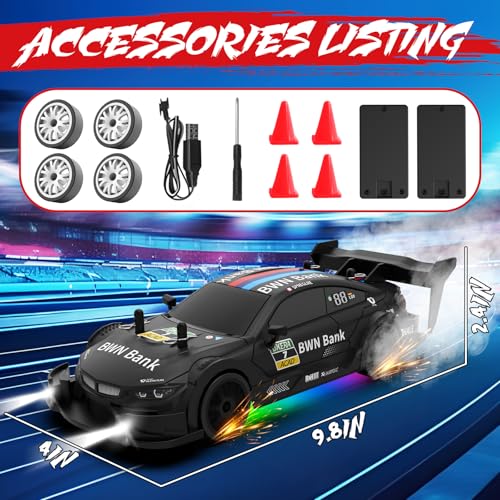 RC Drift Car 1:20 Scale Remote Control Cars 2.4GHz 4WD High Speed RTR Racing Vehicle with LED Lights 2 Rechargeable Batteries and Drifting Tires Racing Sport Toy Car for Adults Kids Boys Girls - color: Black-1