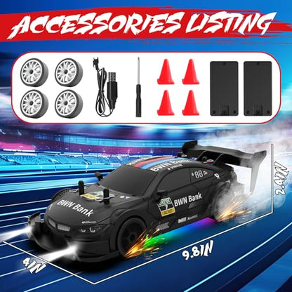 RC Drift Car 1:20 Scale Remote Control Cars 2.4GHz 4WD High Speed RTR Racing Vehicle with LED Lights 2 Rechargeable Batteries and Drifting Tires Racing Sport Toy Car for Adults Kids Boys Girls - color: Black-1