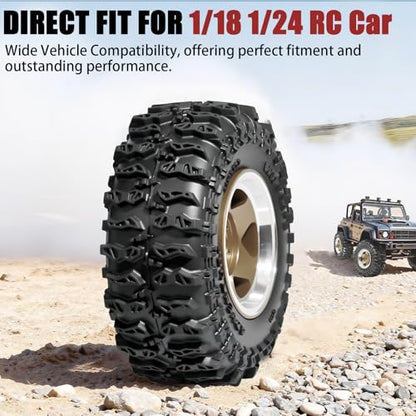 1.3" Beadlock Wheel Tires, Aluminum 1.3 Beadlock Wheels and Tires Upgraded 1.45-inch Wheel for for 1/24 SCX24 AX24 FCX24 1/18 TRX4M FMS RC Crawler Car Upgrade (Bronze) - color: Bronze
