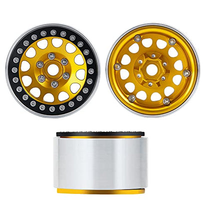 Aluminum 1.9" Beadlock Wheel for Axial SCX10 II III TRX4 D90 Redcat | 1/10th RC Crawler Car Upgrade Parts,35mm Width,4PCS - color: Gold