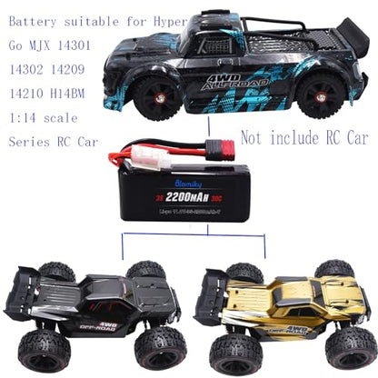 Blomiky 2 Pack 11.1V 3S 2200mAh 30C Shorty Li-PO Rechargeable T Plug Battery with XT60 Converter Suitable for MJX HP141 14209 14210 14301 14211 RC Trucks /3S 2200mAh T Shorty 2