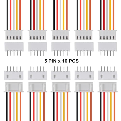10Pairs JST-XH Connector Kit, XH 2.54mm 5 Pin Header Male and Female Connectors Plug Adapter with Flat Wire Cable 200mm 26AWG Compatible with JST XH (5P) - color: 5P