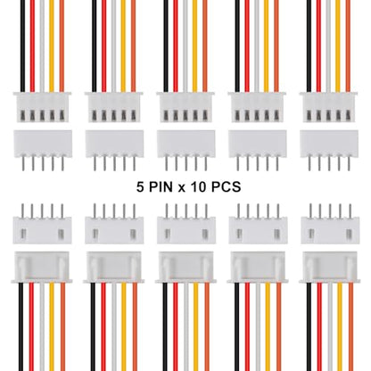 10Pairs JST-XH Connector Kit, XH 2.54mm 5 Pin Header Male and Female Connectors Plug Adapter with Flat Wire Cable 200mm 26AWG Compatible with JST XH (5P) - color: 5P