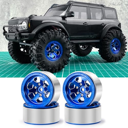 1.3inch beadlock Wheels RC Aluminium Rims for 1/18th TRX4M 1/24th Axial SCX24 RC Crawler Car Upgrade Parts (Blue) - color: Blue