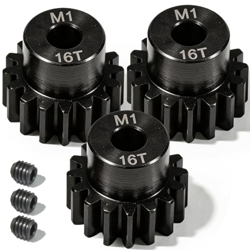 M1 Gear 16T 5mm Bore 3-Pack – High-Precision Hardened Steel Motor Pinion Gear for 1/8 1/10 RC Crawler, Monster Truck, Short Course Truck & Boat (Compatible with Traxxas Axial, FMS, HSP Redcat Losi) - style: M1 3Pcs 16T