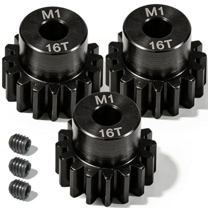 M1 Gear 16T 5mm Bore 3-Pack – High-Precision Hardened Steel Motor Pinion Gear for 1/8 1/10 RC Crawler, Monster Truck, Short Course Truck & Boat (Compatible with Traxxas Axial, FMS, HSP Redcat Losi) - style: M1 3Pcs 16T