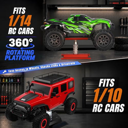 RC Car Repair Work Stand Lift Lower Adjustable Workstation Aluminum 360 Degree Rotation for 1/8 1/10 1/12 RC Car Traxxas Slash TRX4 Arrma Axial SCX10 Losi Redcat Wltoys RC Crawler Monster Truck Buggy - color: Lift Lower Blue