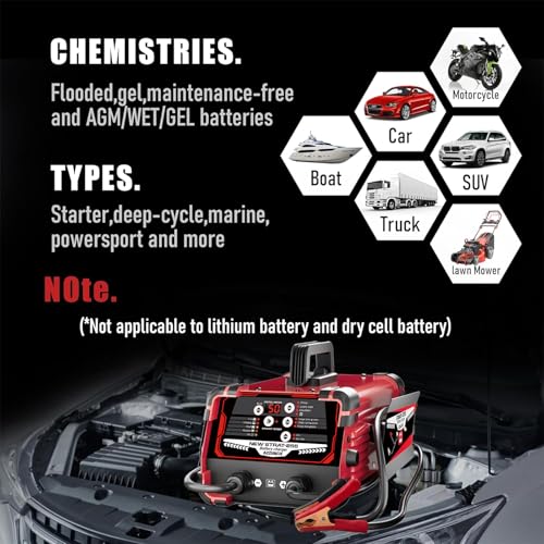 12V/24V Car Battery Charger Maintainer, Max 50A Fast Charging | 250A Cranking Engine Starter, Auto Battery Maintainer, Desulfator, Repair & Winter Modes for AGM Gel Deep Cycle Batteries - color: 50A