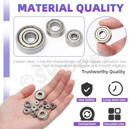 Swpeet 24Pcs 623ZZ Ball Bearings Assortment Kit, 3 x 10 x 4mm Carbon Steel Deep Groove Bearings, Miniature Bearings, Double Shielded ﻿ - size: 623ZZ-24PCS, style: Carbon Steel