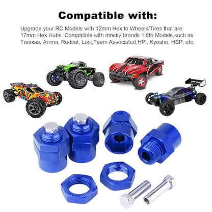 Hobbypark 12mm to 17mm Wheel Hex Hub Adapter Extension Conversion Offset for 1/10 RC Cars Trucks Off Road Buggy Upgrade 1/8 Tires (with Navy Blue Adapter) - color: With Navy Blue Adapter