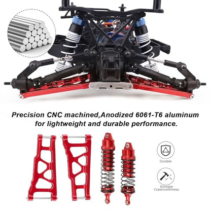 HobbyPark Front & Rear Aluminum Suspension Arms Set and Full Metal Shock Absorber Assembled for 1/10 Traxxas Slash 4x4 Hop-ups,Replacement of 3655x 5862 (Red)