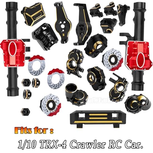 RC Upgrades Part for 1/10 TRX4,ARRCat Brass Front & Rear Portal Axles,Diff Covers,Axle Mount,Caster Blocks C Hub Carrier,Inner & Outer Portal Cover Housing,Hex Hub w/Red Diff Covers,Black - color: Black (1 Set)