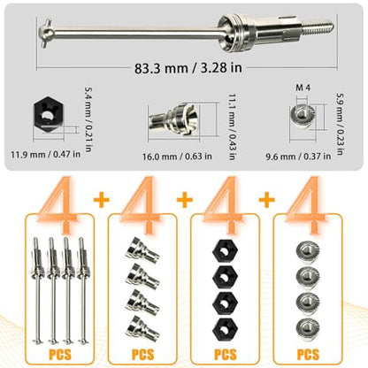 Hardened Steel CVD Driveshaft Front Rear with Hexs, Nuts, Drive Center Cup, Drivershaft Dogbone CVD Compatible with ARRMA 1/18 Mojave Granite GROM ARA2102, Replace #ARA311198 (Silver,Black) - color: Silver-black