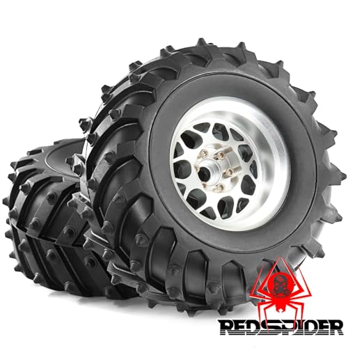 REDSPIDER • Metal 2.2 Beadlock Wheels and Tires 2.2'' Crawler Monster Spike Tire(4pcs) for 1/10 RC Crawler Car TRX4 TRX6 Axial SCX10 90046 SCX10 III AXI03007 Tamiya CC01 D90 D110 (Silver) - color: Silver