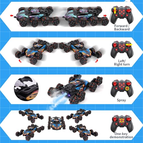 Remote Control Car, Gesture Sensing RC Stunt Car, 8WD Transform Cars Climbing Toys with Spary and Light, 360° Rotating, 2.4GHz 8 Wheels RC Cars with 2 Batteries (Purple) - color: Purple, size: 2 Batteries