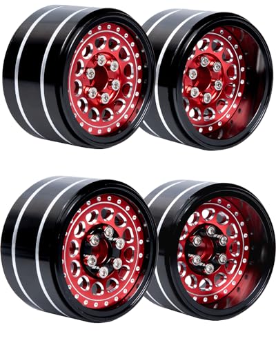 RC Wide 1.57'' (40mm) 2.2 Beadlock Wheels for SCX10 Capra Wraith Ryft / TRX4 AMG 6x6 / Gen8 Everest Gen 7 Pro,Adjustable 4 Offsets Rims,4Pack,Red w/Black - color: Red W/ Black(4pcs)