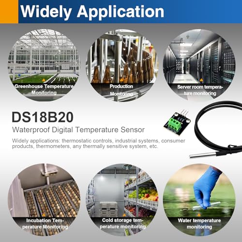 4 Pack DS18B20 Waterproof Temperature Sensor Probe, Stainless Steel Digital Sensor with Adapter Cable, Compatible with Arduino, Raspberry Pi, ESP32