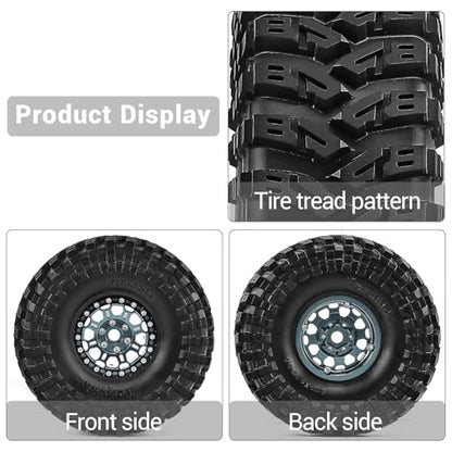 1.9" Beadlock 12mm Hex Wheels and Tires 124mm (4.9in) for TRX4 SCX10 1/10 RC Crawler Upgrade Parts (Titanium, 4pcs) - color: Titanium