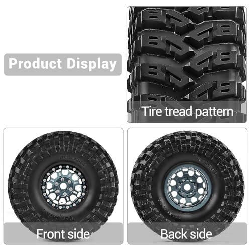 1.9" Beadlock 12mm Hex Wheels and Tires 124mm (4.9in) for TRX4 SCX10 1/10 RC Crawler Upgrade Parts (Titanium, 4pcs) - color: Titanium