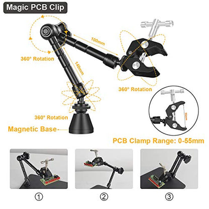 NOEVSBIG Magnetic Helping Hands Soldering Station with Large & Heavy Duty Base,2.16-inch Jaw Opening Soldering Clamp,4 PCB Holders,4 Flexible Arms Helping Hands for Electronic Repair Soldering Jewelry