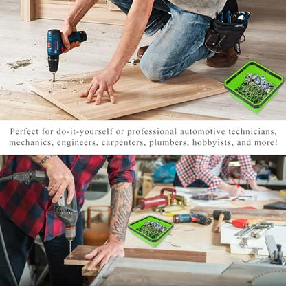 Collapsible Magnetic Parts Tray, 4.5" Square Silicone Tool Tray with Dual-Sided Magnetic Base, Foldable Small Metal Parts Organizer Storage Bowl for Screws Bolts Nuts Washers (Green) - color: Green