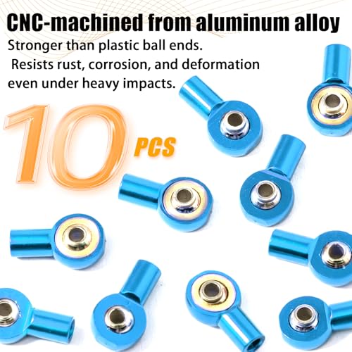 10PCS M2.5 Tie Rod End Ball Joint Aluminum Ball Head Holder Steering Linkage 13mm Upgrade Parts Compatible with HSP Tamiya Mini 4WD, RC Truck Crawler Car/Robot/Boat/Airplane Models, Blue - color: Blue