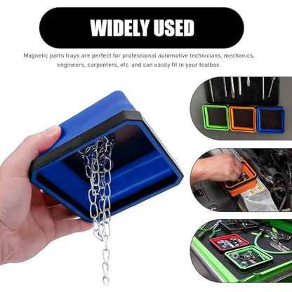 2PCS Collapsible Magnetic Parts Tray, 4.5" Square Silicone Tool Tray with Double-Sided Magnetic Base, Foldable Bowls Small Metal Parts Holder for Screws Bolts Nuts Washers (Black+Blue) - color: Black+Blue, size: 2PCS