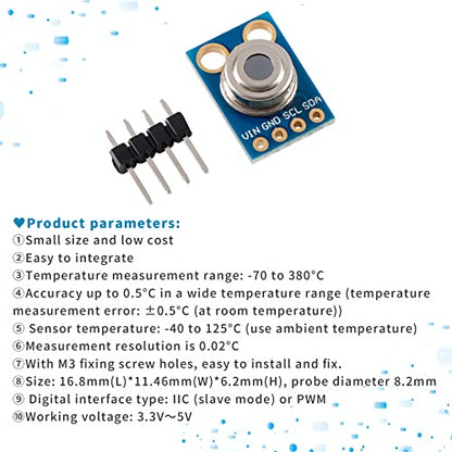 GY-906 MLX90614 Non-Contact IR Infrared Temperature Sensor Module IR Temperature Acquisition Module High Precision High Resolution Infrared Temperature Sensor IIC Serial Port for Arduino