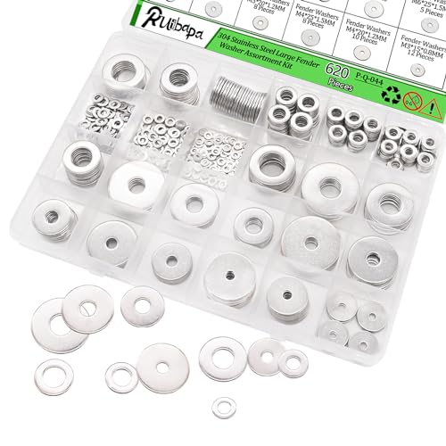 620pcs Fender Washers for Screws and Bolts,Fender Washer Assortment Kit 304 Stainless Steel 24 Different Sizes-M2 M2.5 M3 M4 M5 M6 M8 M10 M12 for Home and Industrial Usage - size: 620pcs