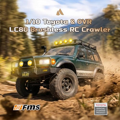 FMS 1/10 LC80 Brushless RC Crawler, FCX10 Toyota & OVR RC Rock Crawler with Lighting and Two-Speed, Hobby Grade Offroad RC Car for Adults, RS (Green)
