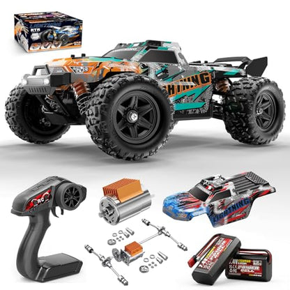 RC Cars 1:18 4WD High Speed Off-Road RC Truck 40 KM/H, Remote Control Car with Waterproof ESC, 2 Rechargeable 7.4V 1300mAh Batteries, Dual Body Shells, for Adults & Kids, Great Gifts for Outdoor Fun