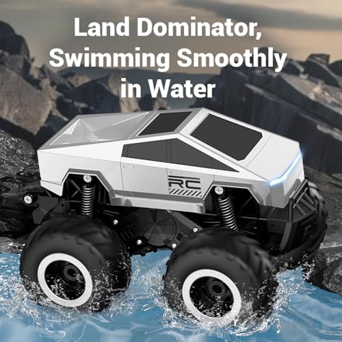 1:16 Cybertruck Remote Control Car, 2.4 GHz 4WD Amphibious Off-Road Pick-up Truck with LED Light, Waterproof Monster Truck Hobby RC Cars Toys for Teen Adults - size: 2 Battery