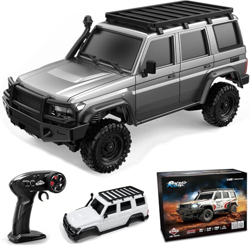 ARRIS 1/43 Desktop RC Crawler 4WD with Full Proportional Control | Smart App Control, Independent Suspension, Two Body Shells, LED Lights, Mini Trail Fun - color: Grey