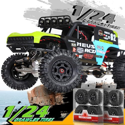 REDSPIDER 1.0 Beadlock Wheels and Tires Set（4pcs） 1.0 Crawler Tires 55 * 23mm Plastics 1.0 Wheel Lightweight Design 1/18 1/24 RC Crawler Tires for SCX24 TRX4M FMS FCX24 FCX18 AX24 (at Tires)