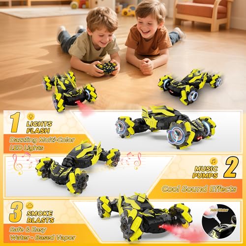Gesture Sensing RC Stunt Car, Toys for 6-12 Years Old Boys, Birthday Gifts | Hand Controlled Remote Controlled Car 2.4GHz & 4WD , 360°Drifts Offroad with Lights & Music, Gifts for Kids Ages 6-12 - color: Black Yellow