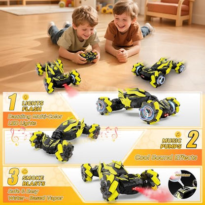 Gesture Sensing RC Stunt Car, Toys for 6-12 Years Old Boys, Birthday Gifts | Hand Controlled Remote Controlled Car 2.4GHz & 4WD , 360°Drifts Offroad with Lights & Music, Gifts for Kids Ages 6-12 - color: Black Yellow