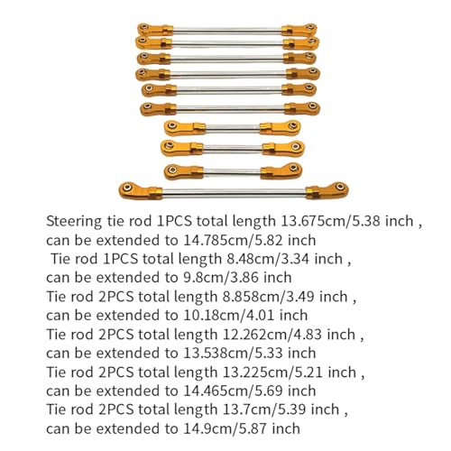 10 Pieces Steering Servo Link RC Car Pull Rod Metal Upgrade Linkage Model Parts Sturdy Construction Suitable for WLtoys 1/10 RC Truck, Gold - color: Gold