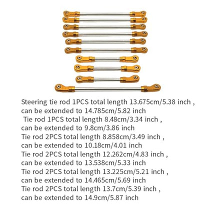 10 Pieces Steering Servo Link RC Car Pull Rod Metal Upgrade Linkage Model Parts Sturdy Construction Suitable for WLtoys 1/10 RC Truck, Gold - color: Gold