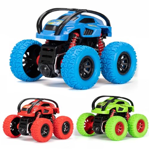 LODBY Monster Trucks Toys for Boys - Toddler Push and Go Truck Race Cars for Kids Party Favors Ages 2-4 3-5, Flip Stunt Car Toys for 2 3 4 5 6 Year Old Boy Birthday Gifts - style: Flame