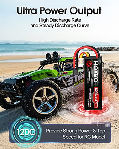 HOOVO 4S Lipo Battery 14.8V 6200mAh 120C RC Car Battery Hard Case TR Plug | 2 Pack Battery compatible for 1/8 and 1/10 Scale RC Car RC Buggy Truggy Truck Slash 4X4 Crawler Monster RC Hobby - style: 4S 6200mAh
