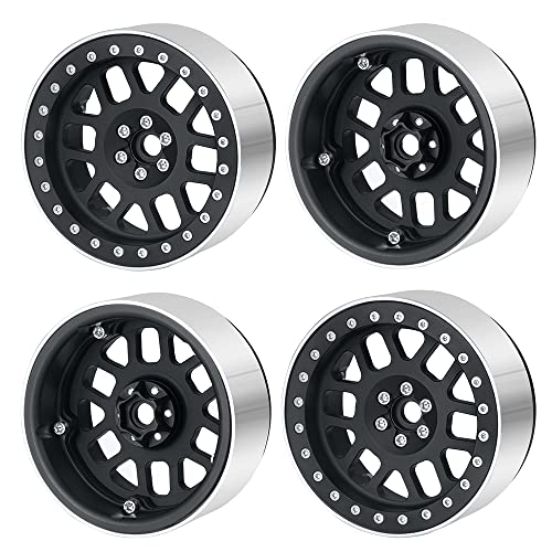 4PCS Aluminum 2.6inch Beadlock Wheels Rims Upgrades for Black Mamba 1/10th Monster Truck Accessories Parts (Black) - color: Black