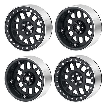 4PCS Aluminum 2.6inch Beadlock Wheels Rims Upgrades for Black Mamba 1/10th Monster Truck Accessories Parts (Black) - color: Black