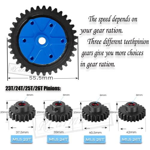 35T Spur Gear Cush Drive Upgrades Part for 1/5 X-Maxx 6S,8S Monster Truck,Aluminum Cush Drive Housing,Medium Carbon Steel 35T 1.5 Spur Gear with Pinion Gear(23T/24T/25T/26T),Navy Blue
