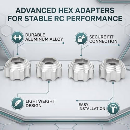 VBESTLIFE RC Wheel Hex Adapters 8x32 to 17mm Conversion for Electric RC Car Truck 3.8in Wheels, Aluminum Alloy Silver Upgrade for Improved Stability and Reduced Vibration - color: Silver Color