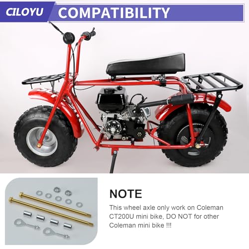14mm 225mm Front Axle Kit + 325mm Mini Bike Rear Axle for CT200U | 14mm Rear and Front Axle Kit Compatible with Coleman CT200U Minibike 196CC 200CC 6.5HP Engine Parts 15mm Chain Adjuster - color: gold